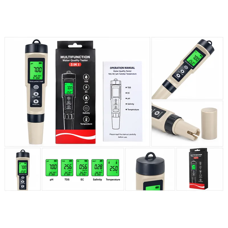 5 In 1 Digital Water Quality Tester for TDS EC pH Salinity & Temperature